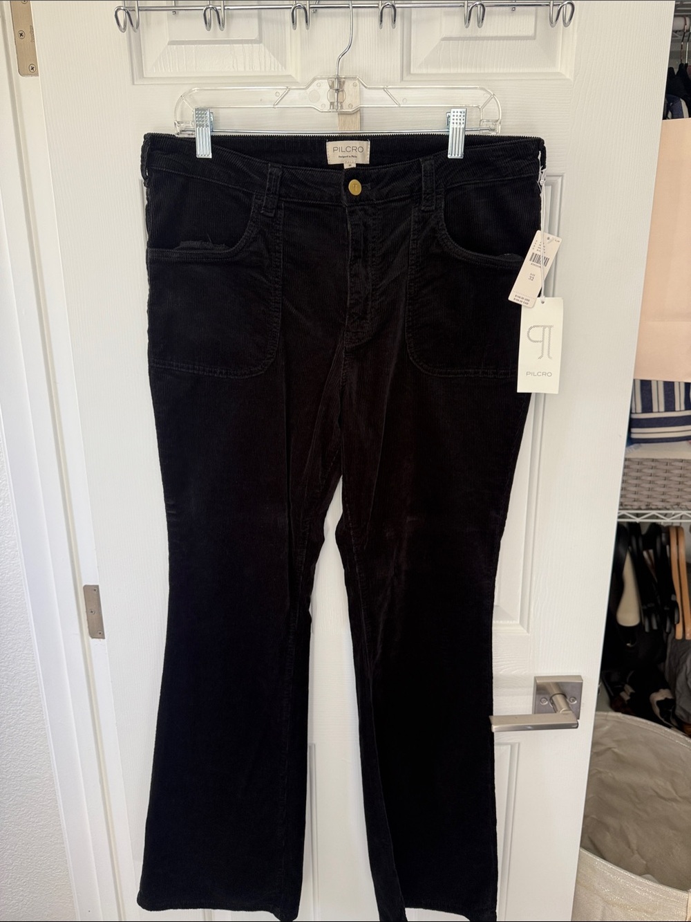 Pilcro Black Corduroy Low Rise Iconic Flare Pants